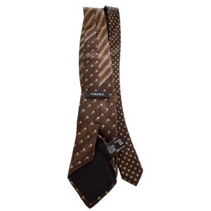 Versace Silk Tie Brown Gold Medusa Pattern Made in Italy Designer Tie